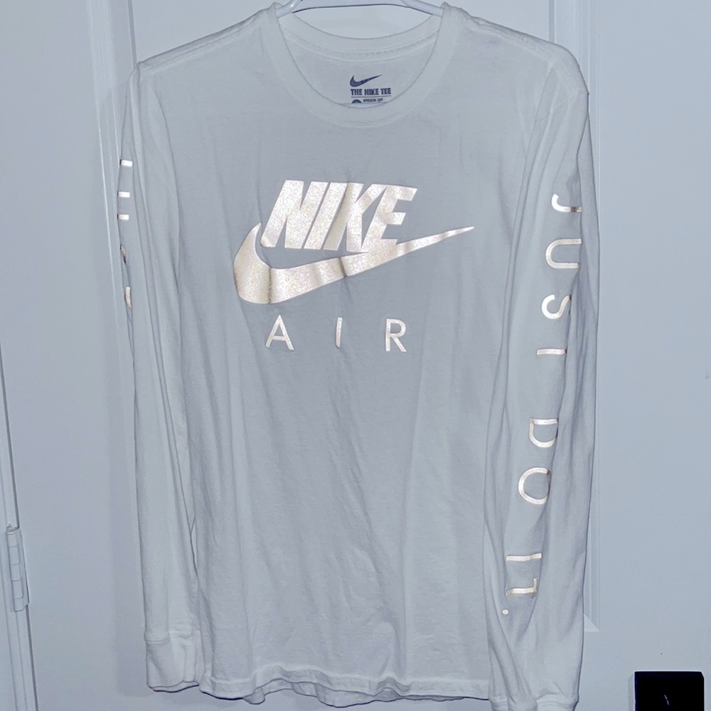 Nike Long Sleeve Shirt (White) (Gold Font) (Men - Medium)